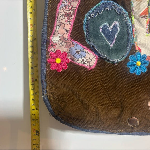 Chic Brown and Tan Crossbody Bag with Embroidered Love Design - Picture 2 of 5